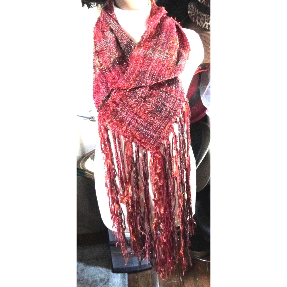 Hand woven Infinity scarf autumn colors long fringe